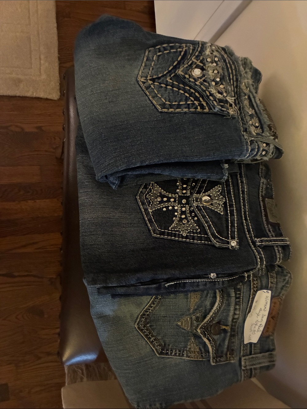 Miss Me Dark Blue Rhinestone Cross Boot Cut Jeans